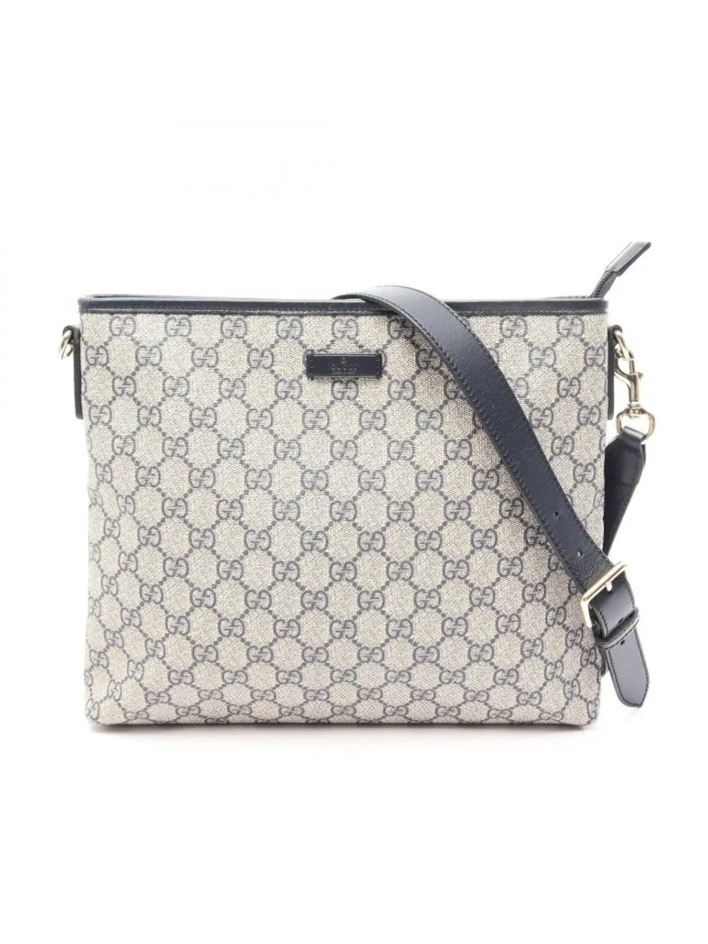 Gucci Shoulder Bag GG Supreme Beige Navy Canvas Leather